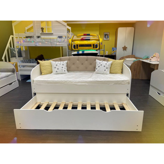 Детская кроватка «Выдвижная» с МЯГКОЙ СПИНКОЙ (С выдвижным местом)